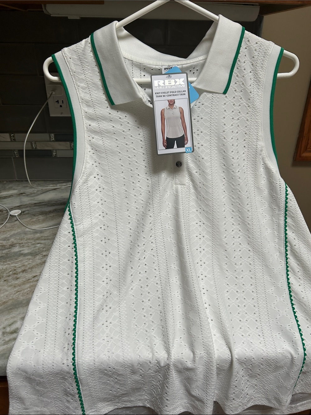 RBX womens golf tennis pickleball sleeveless polo shirt eyelet white green XL